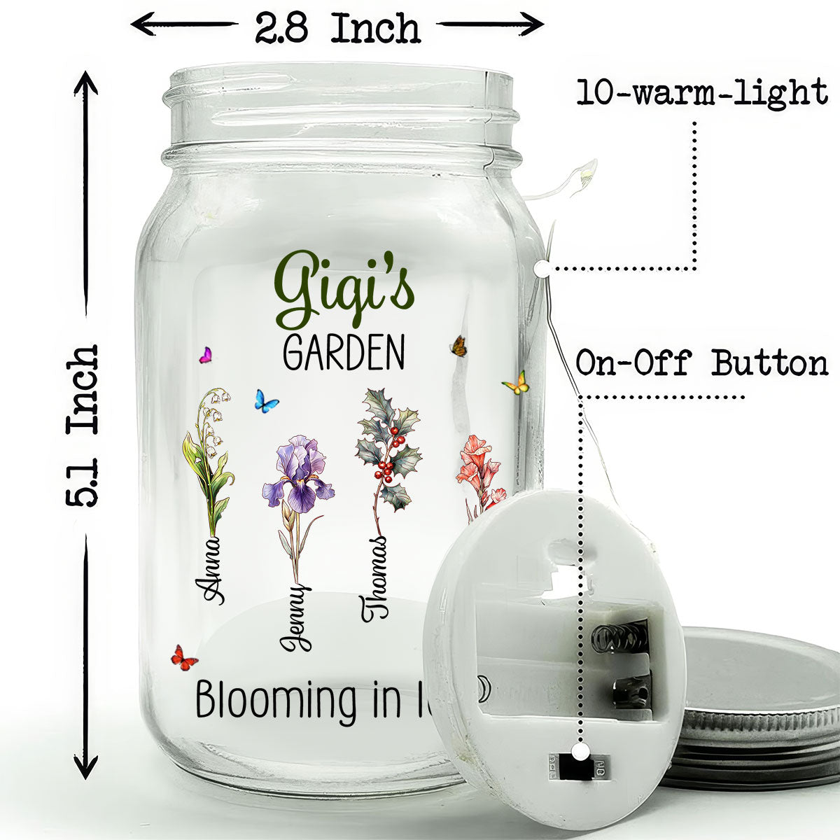 Grandma Garden Is Grown With Seeds Of Love - Personalized Custom Mason Jar Light