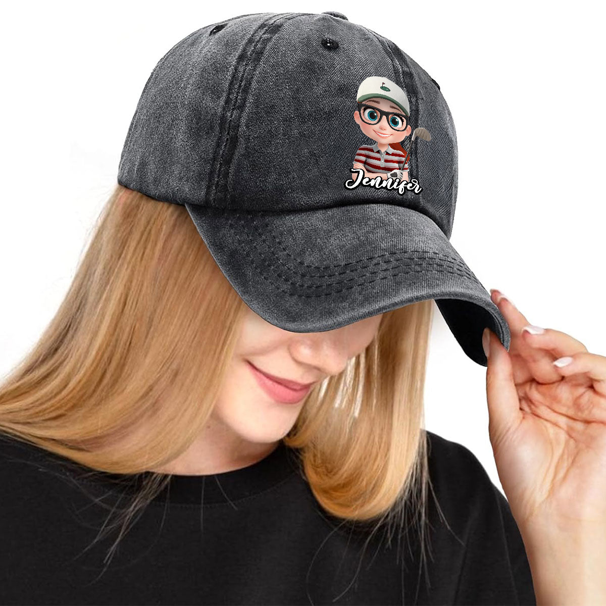 Born To Golf - Personalized Custom Vintage Washed Denim Cap