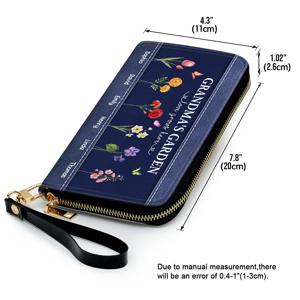 The Garden of Grandma Love Grows Here - Personalized Custom Leather Wallet