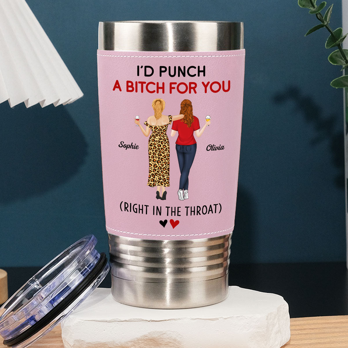 Punch For You - Personalized Custom Pink Leather Tumbler