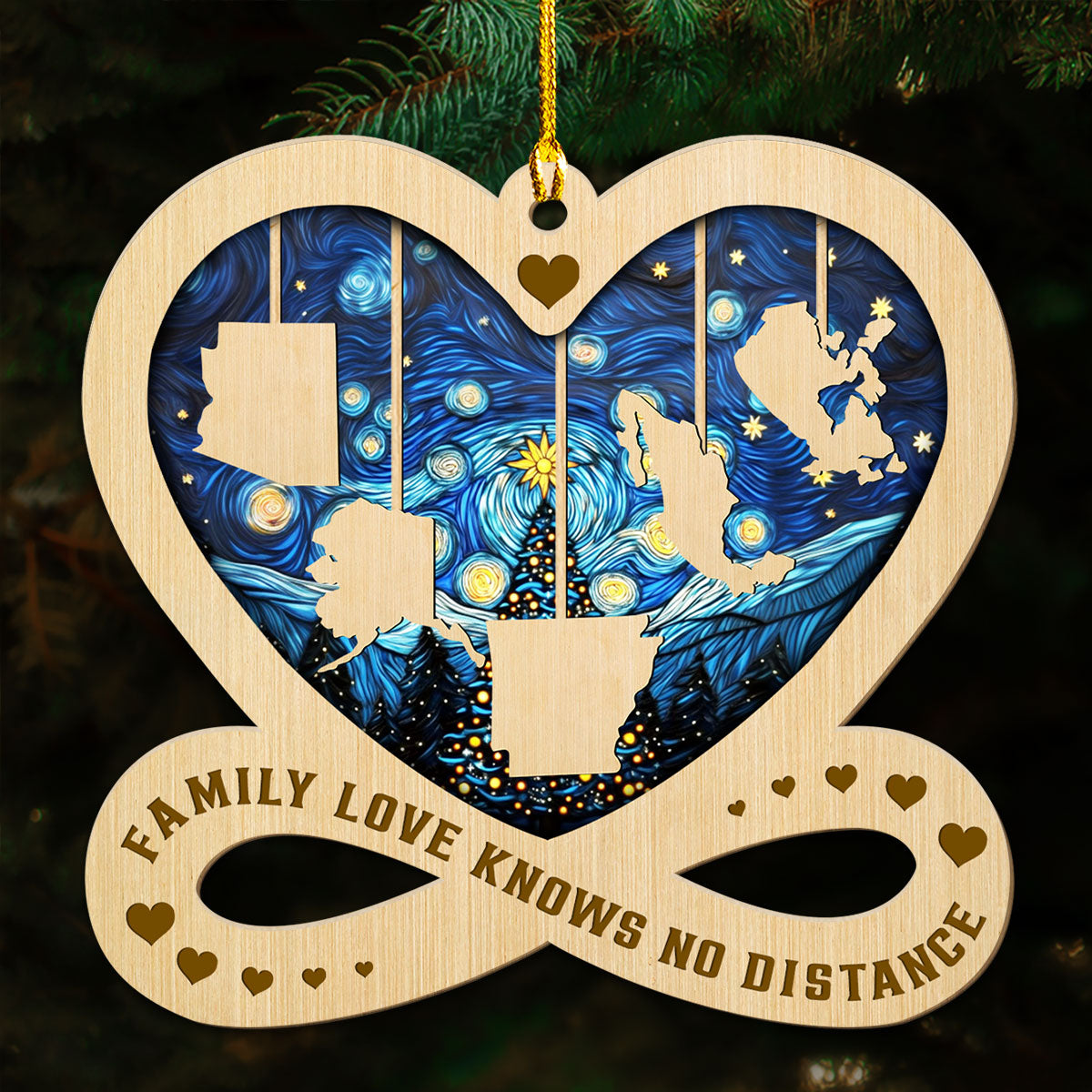 Family Love Knows No Distance - Personalized Custom Wood Ornament