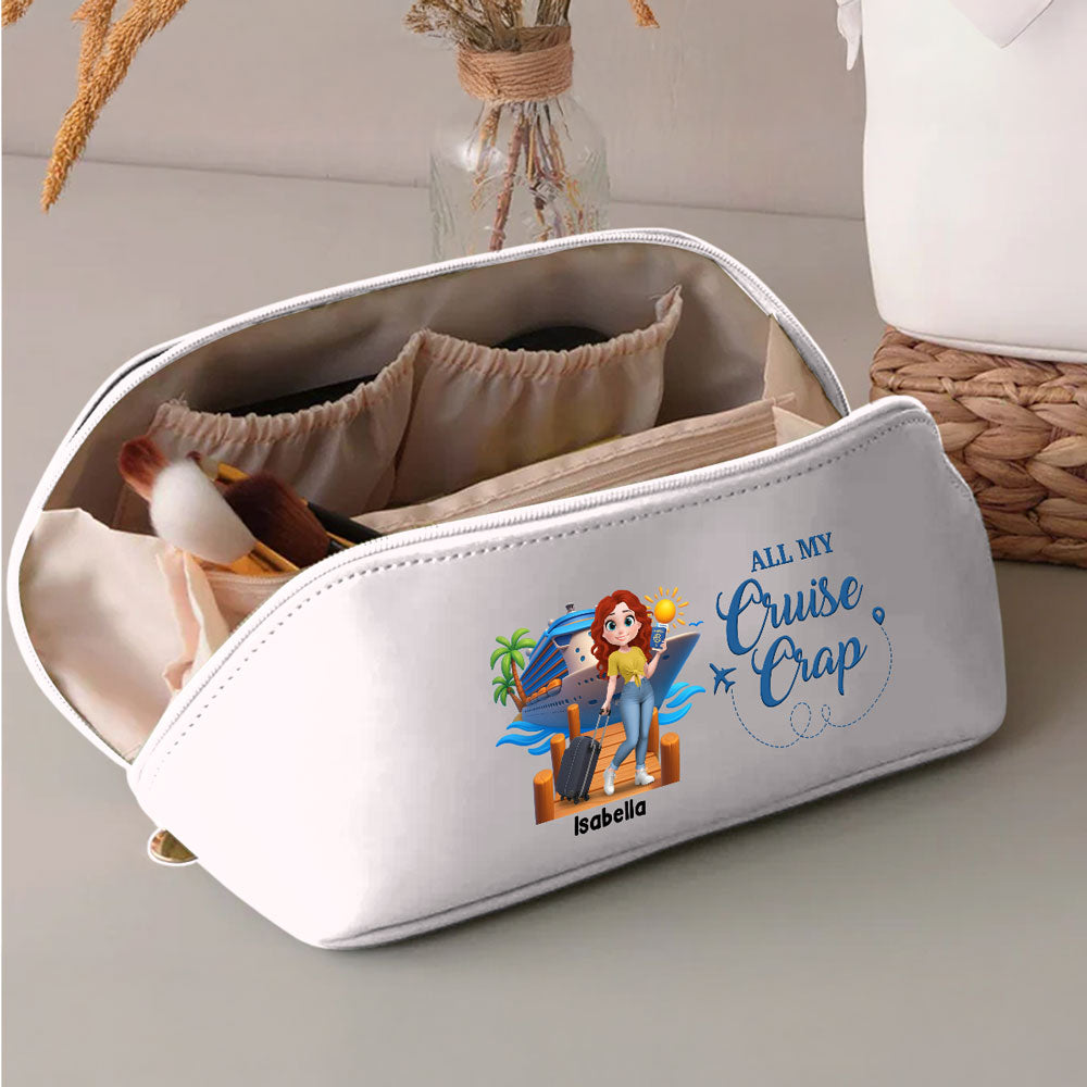All My Cruise Crap - Personalized Custom Leather Makeup Bag