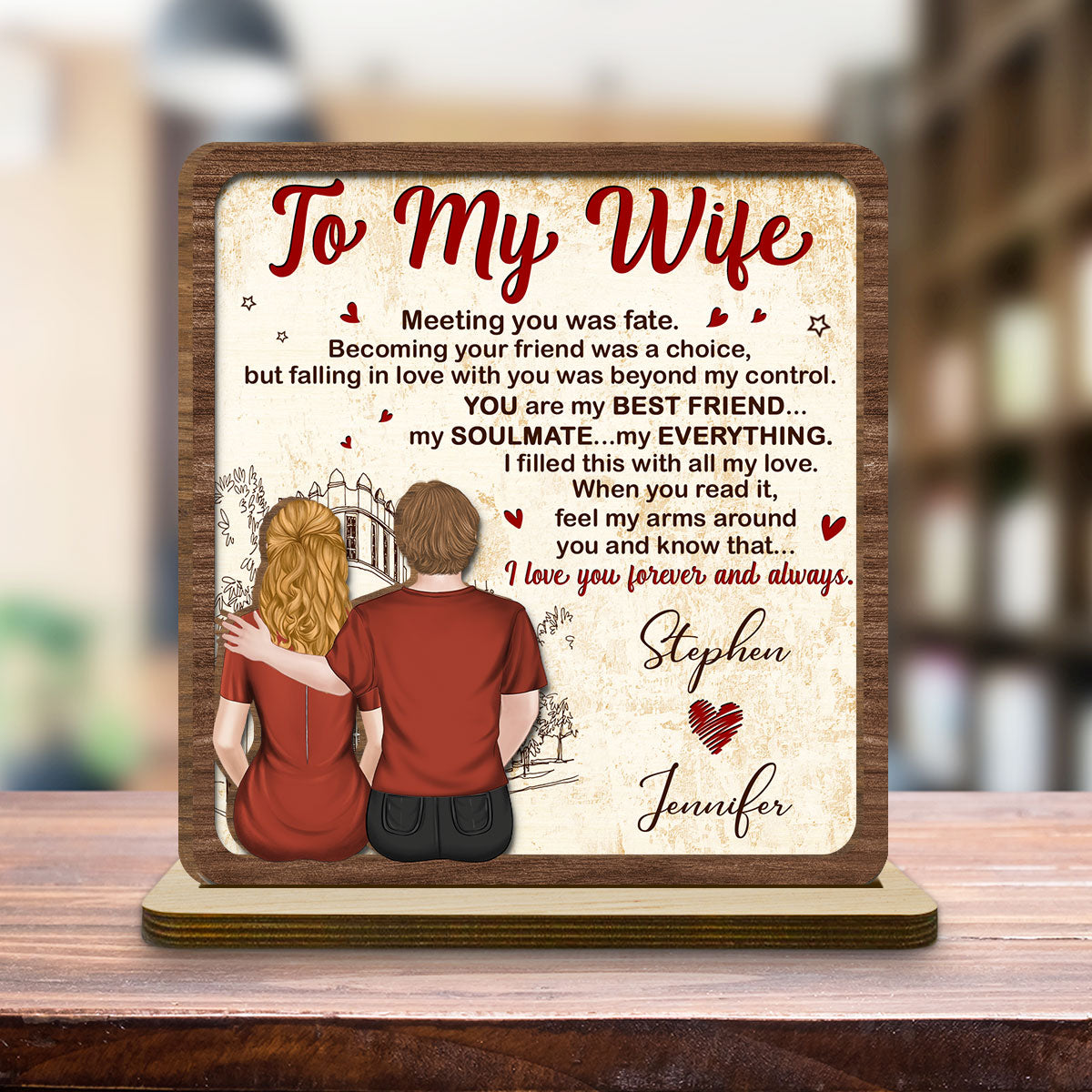 To My Gorgeous Wife - Personalized Custom 2-Layer Wood Plaque With Flat Base