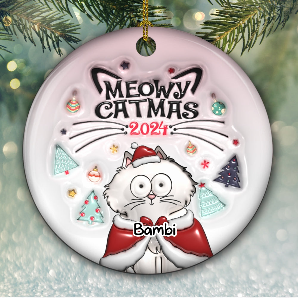 Meowy Catmas - Personalized Custom 3D Inflated Effect Ceramic Ornament
