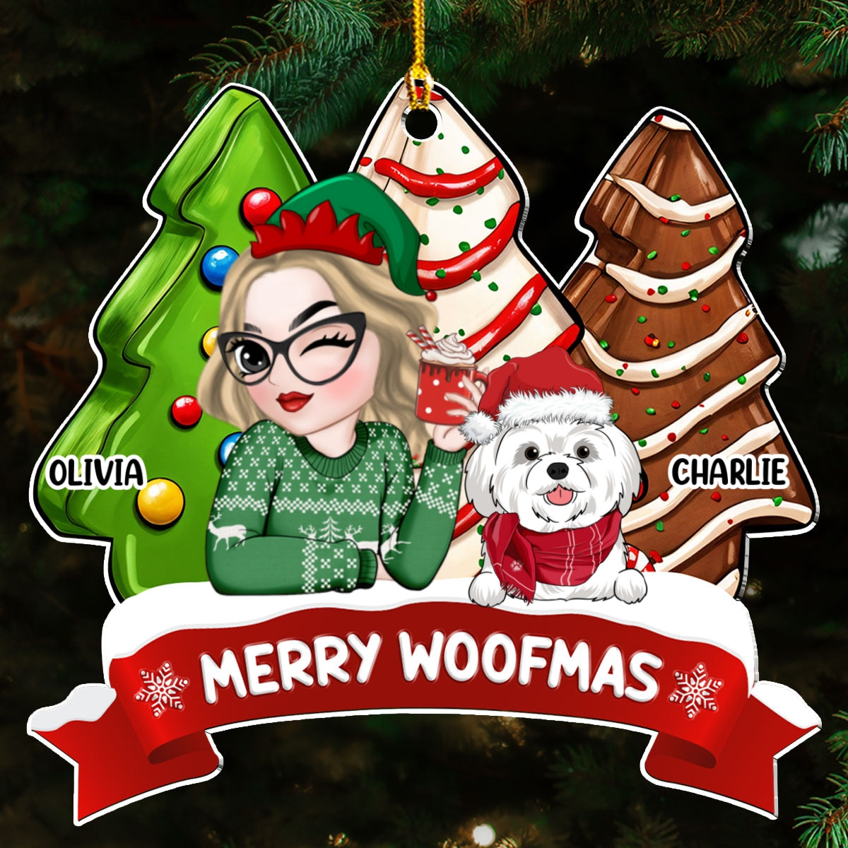 Dog Mom Christmas Tree Cake - Personalized Custom Acrylic Ornament