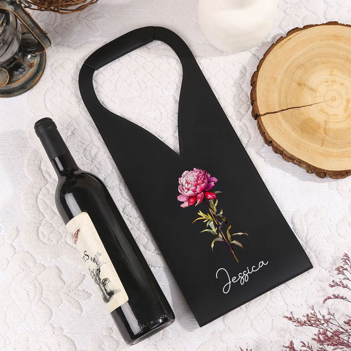 Bloom Where We Grow - Personalized Custom Leather Wine Bag