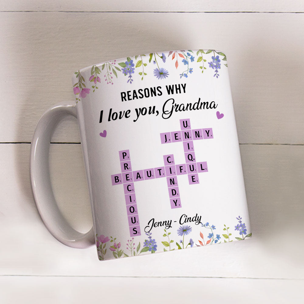 Reasons Why I Love You Mom Crossword Art - Personalized Custom Coffee Mug