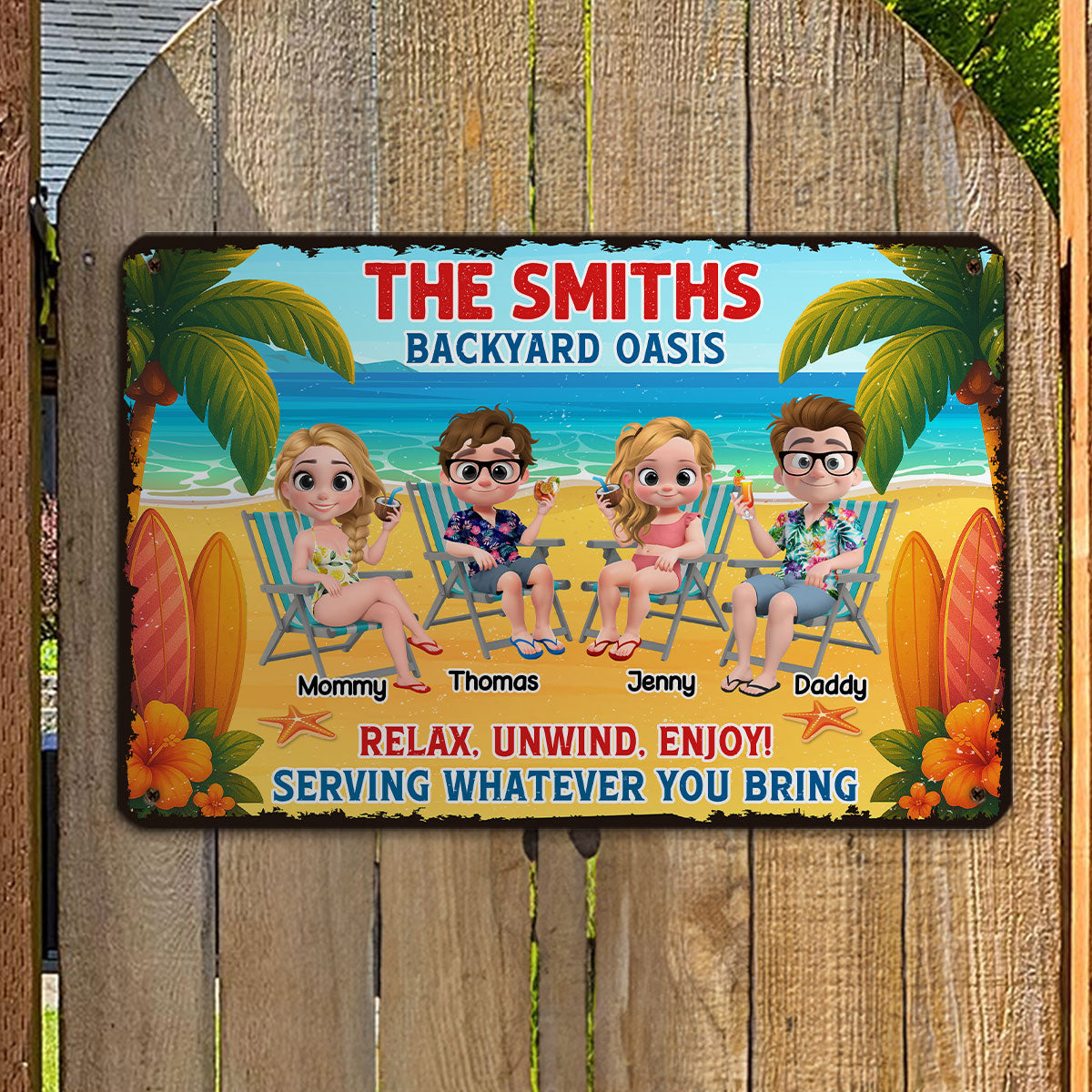 Welcome To Our Family Backyard Oasis - Personalized Custom Metal Sign
