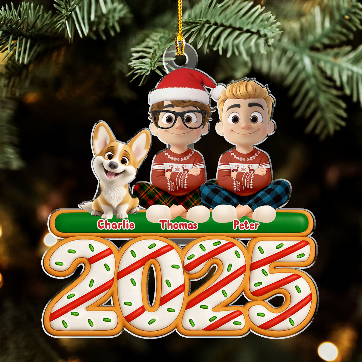 Couple And Dog Tree Cake - Personalized Custom Acrylic Ornament