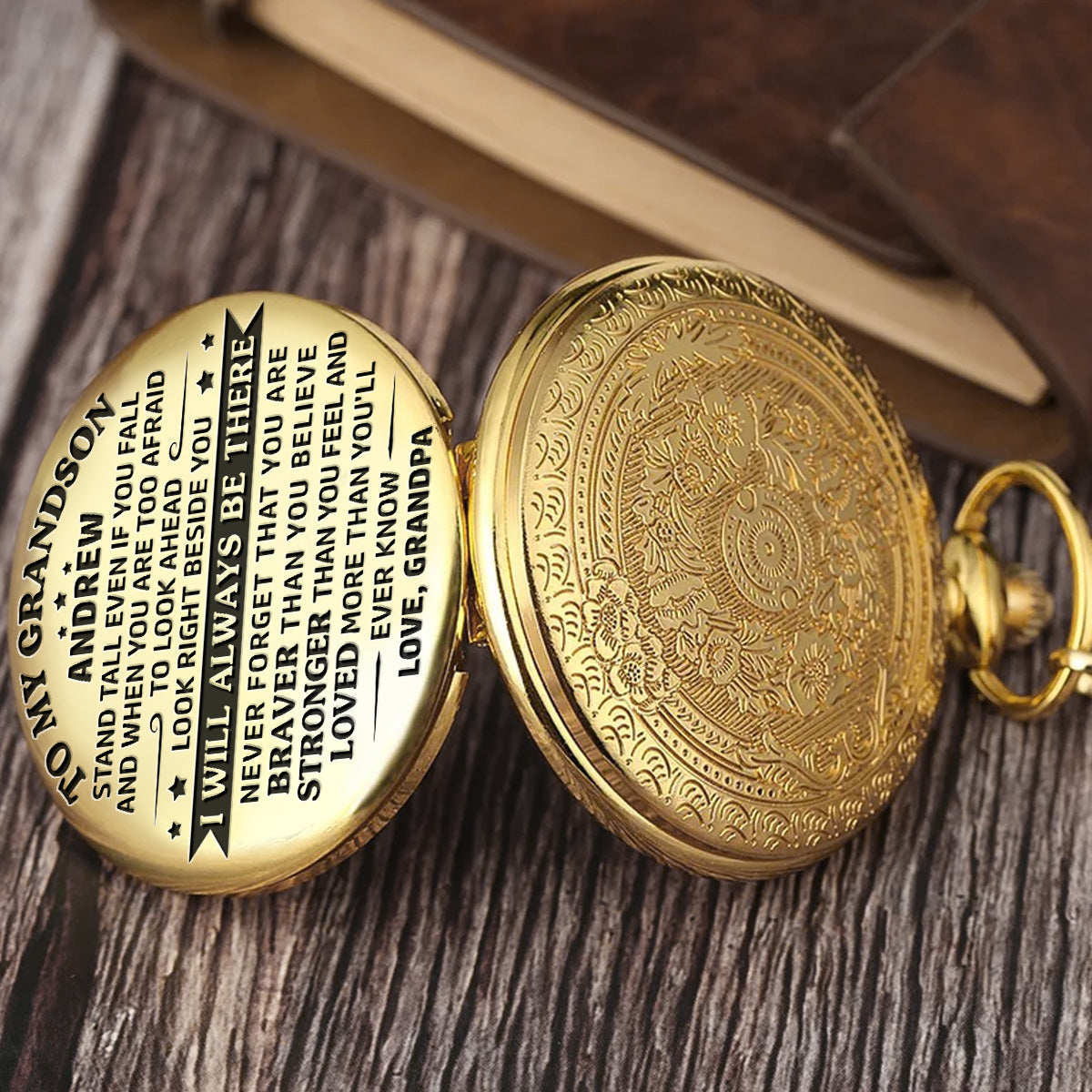 To My Grandson - I Will Always Be There - Personalized Custom Pocket Watch