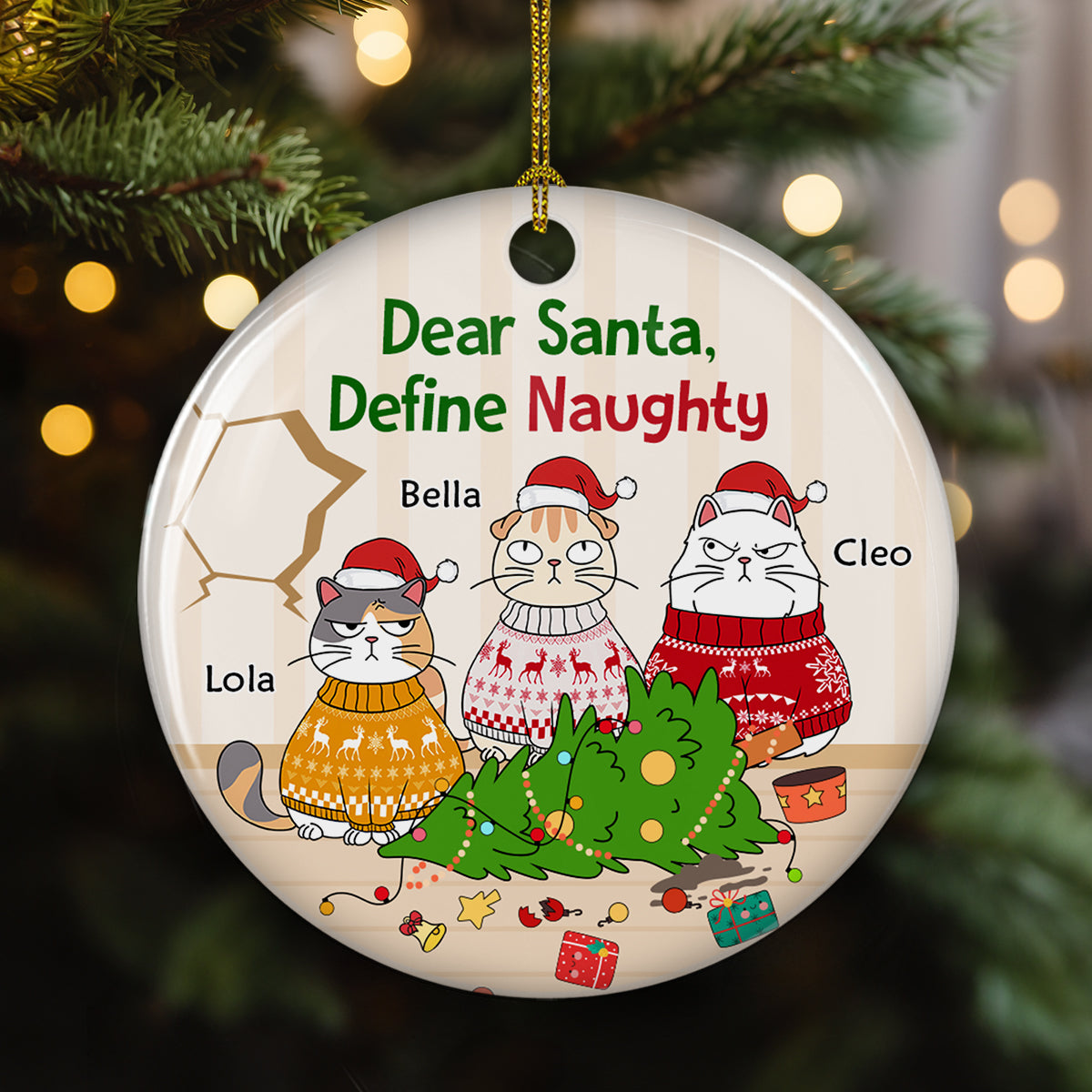 Santa Define Naughty Cats - Personalized Custom Ceramic Ornament