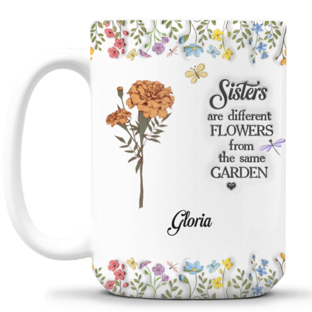 Floral Sisters Forever - Personalized Custom 3D Inflated Effect Coffee Mug