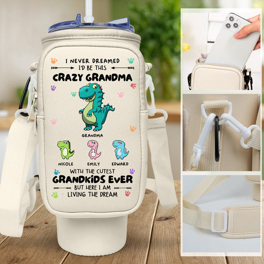 Crazy Grandma With Cutest Grandkids - Personalized Custom Water Bottle Carrier Bag