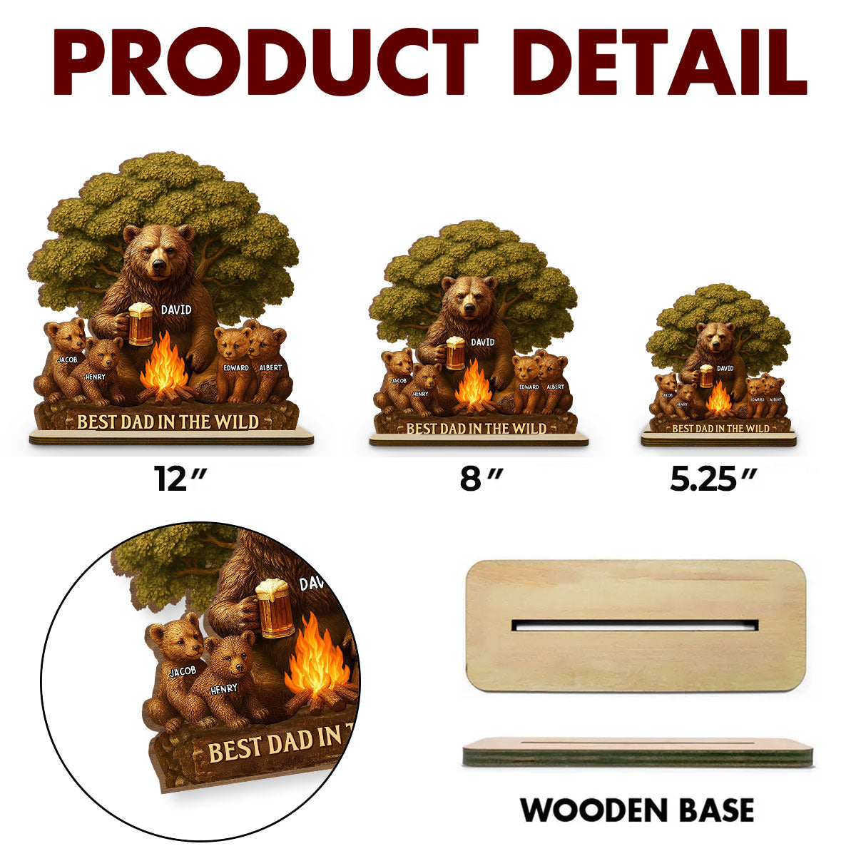 Best Dad In The Wild - Personalized Custom 2-Layer Wood Plaque With Flat Base