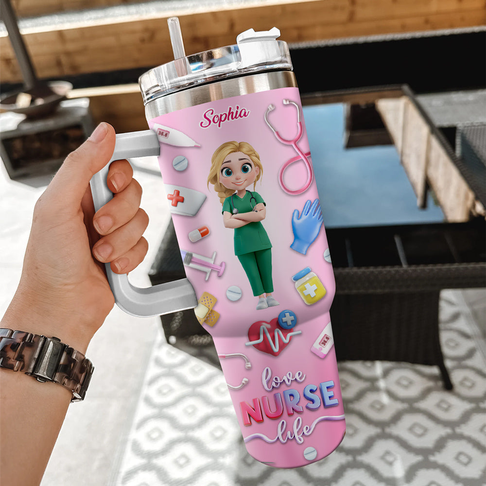 Love Nurse Life - Personalized Custom 3D Effect Printed 40 Oz Tumbler