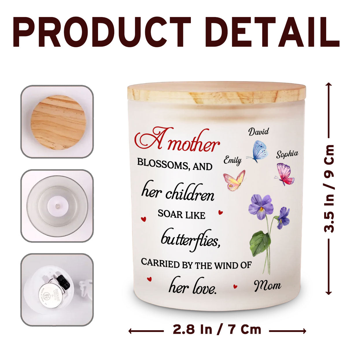 A Mother Blossoms - Personalized Custom Glass Jar With LED Candle