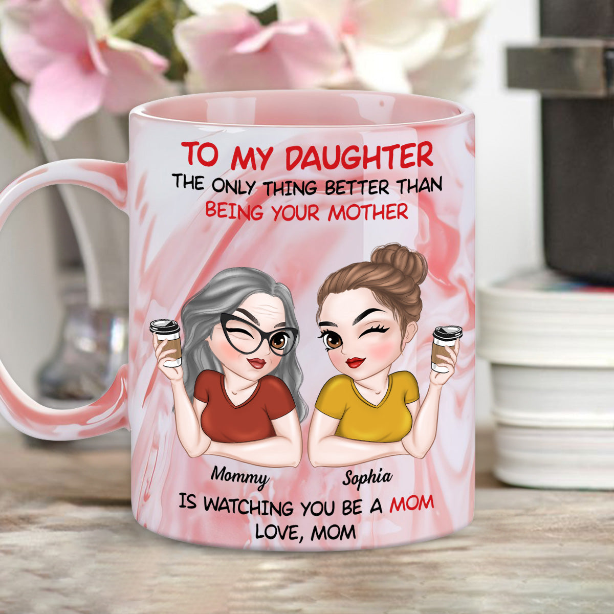 To My Daughter - Personalized Custom Pink Marble Mug