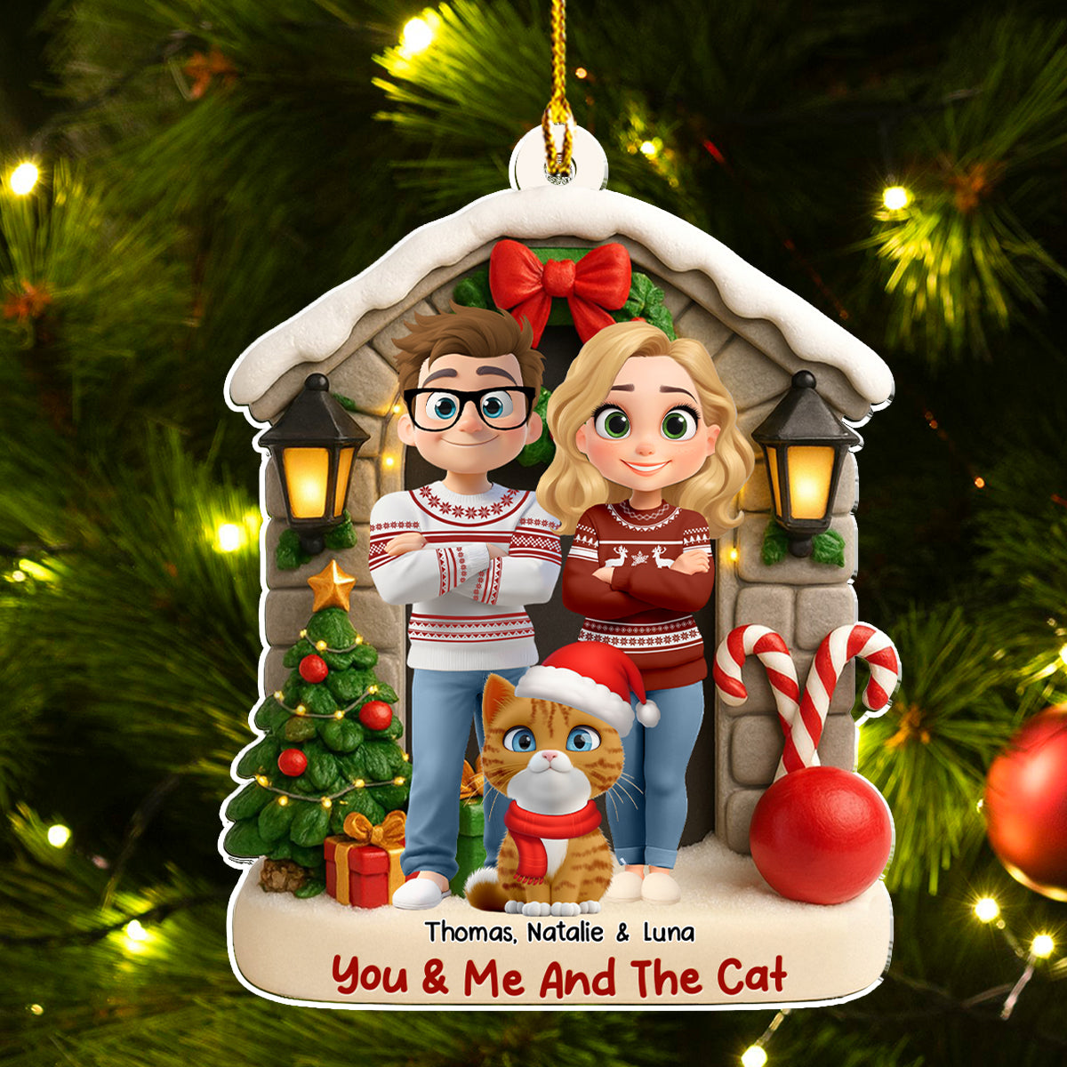 Bond Of Cat Love - Personalized Custom 3D Effect Acrylic Ornament