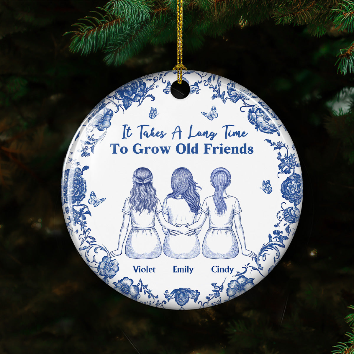 A True Friendship Blue Toile - Personalized Custom Ceramic Ornament