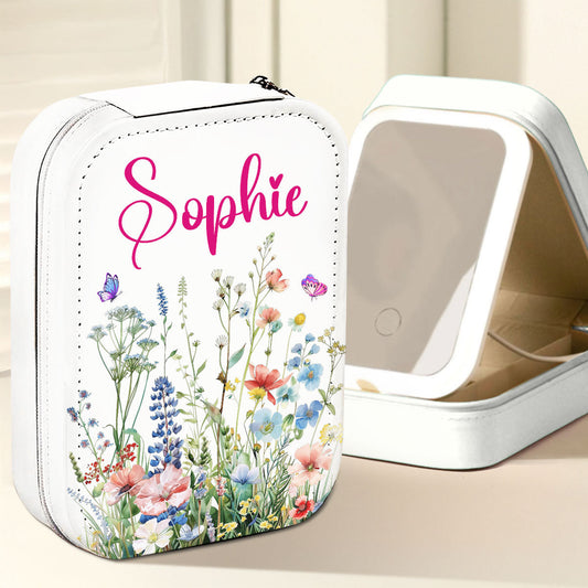 Vintage Floral - Personalized Custom Jewelry Box With LED Mirror