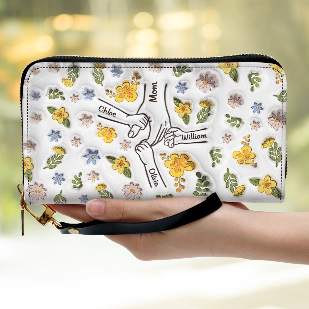 Mom Hold Kid Hand - Personalized Custom 3D Inflated Effect Leather Wallet