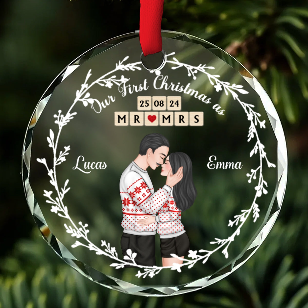 A Year As Mr And Mrs - Personalized Custom Glass Ornament