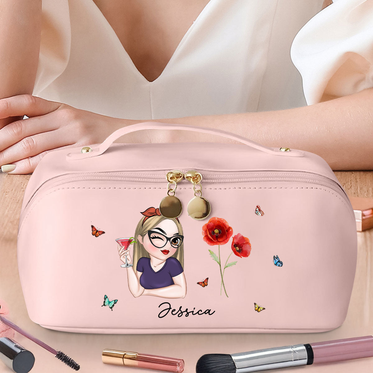 Beautiful Bestie - Personalized Custom Leather Makeup Bag