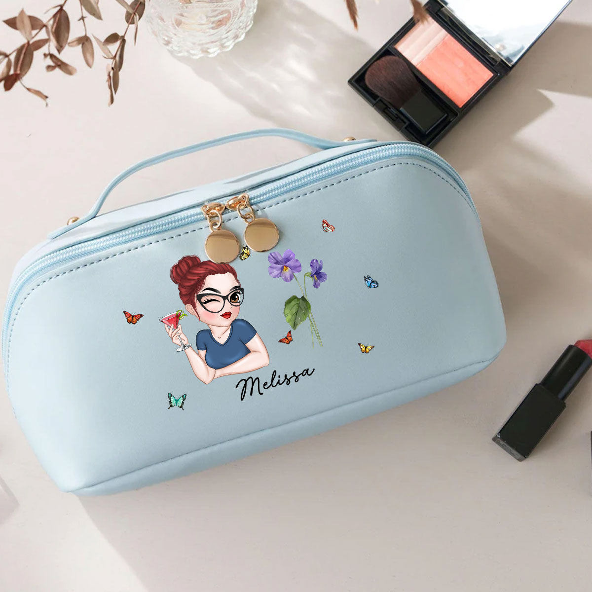 Beautiful Bestie - Personalized Custom Leather Makeup Bag