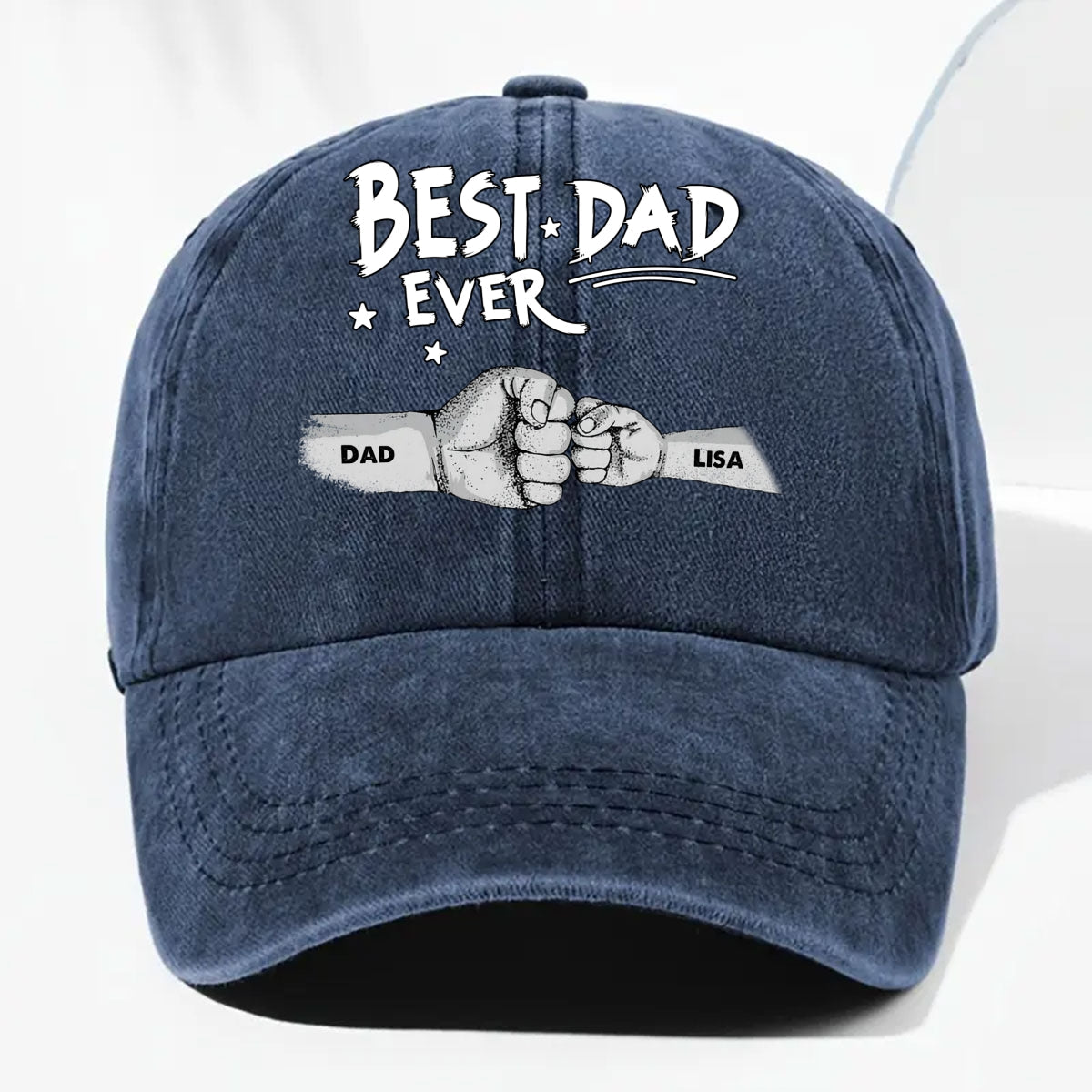 The Power Of Dad Comes From Love - Personalized Custom Vintage Washed Denim Cap