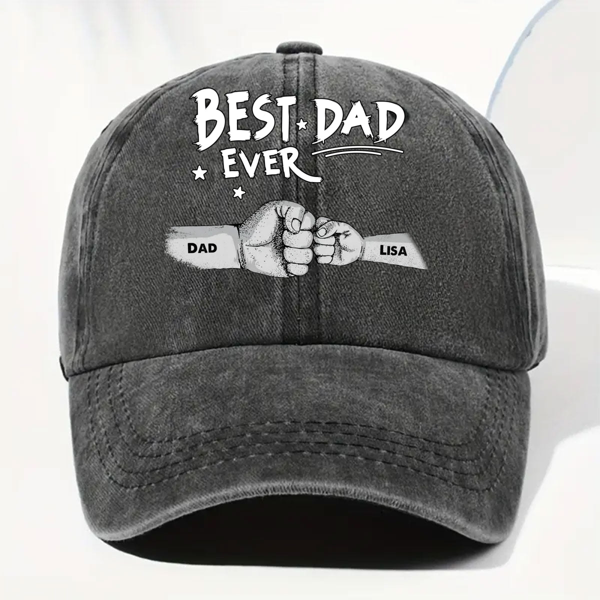The Power Of Dad Comes From Love - Personalized Custom Vintage Washed Denim Cap