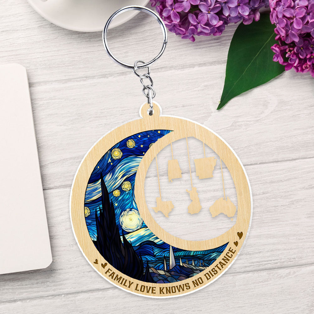 Family Love Knows No Distance - Personalized Custom Acrylic Keychain