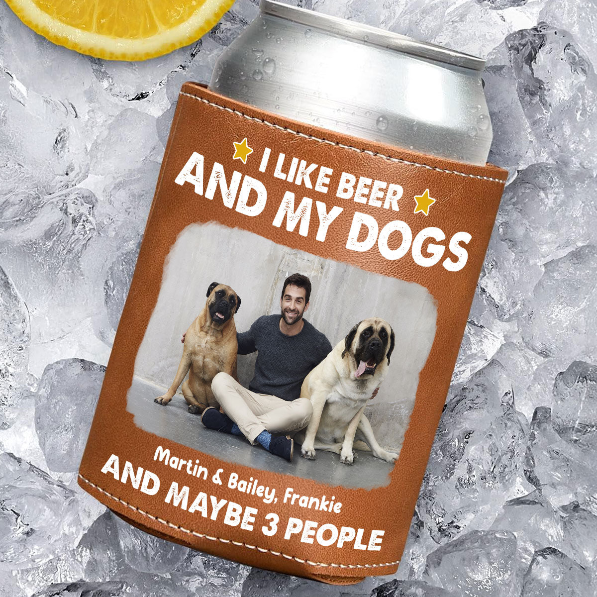 I Like Beer Photo - Personalized Custom Leather Can Cooler Holder
