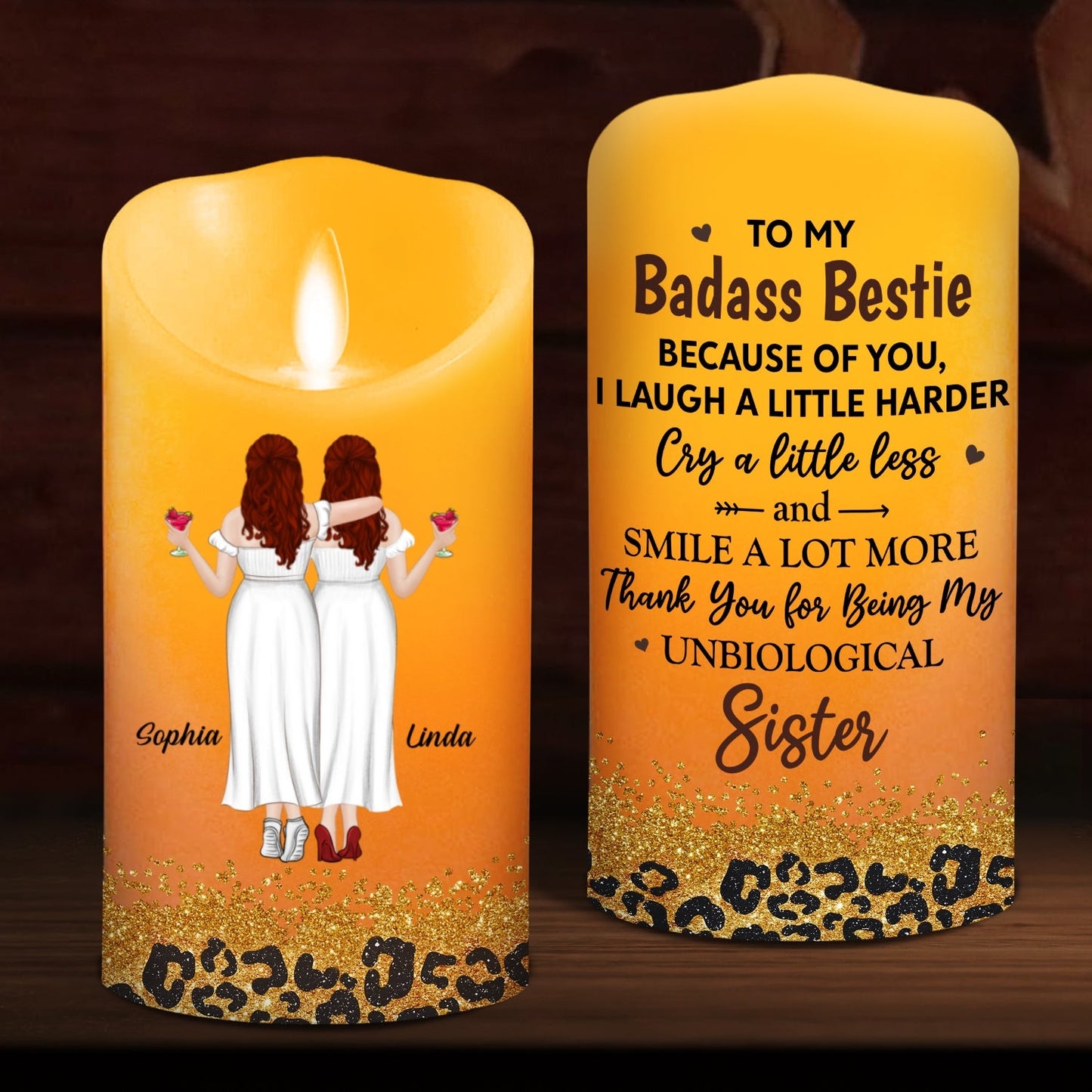 Because Of You I Laugh A Little Harder - Personalized Custom LED Candle