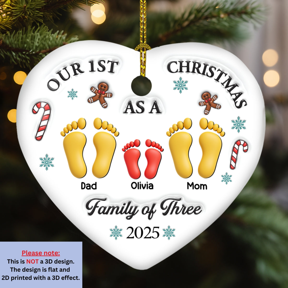 Our First Christmas - Personalized Custom 3D Effect Heart Ceramic Ornament