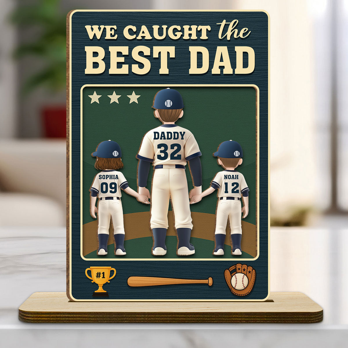 Daddy And His Teammate - Personalized Custom 2-Layer Wood Plaque With Flat Base