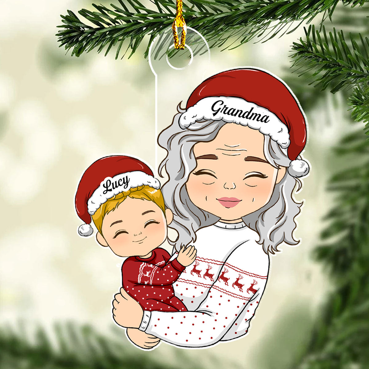 Doll Grandma Hugging Kid - Personalized Custom Acrylic Ornament