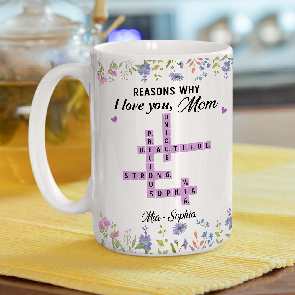 Reasons Why I Love You Mom Crossword Art - Personalized Custom Coffee Mug