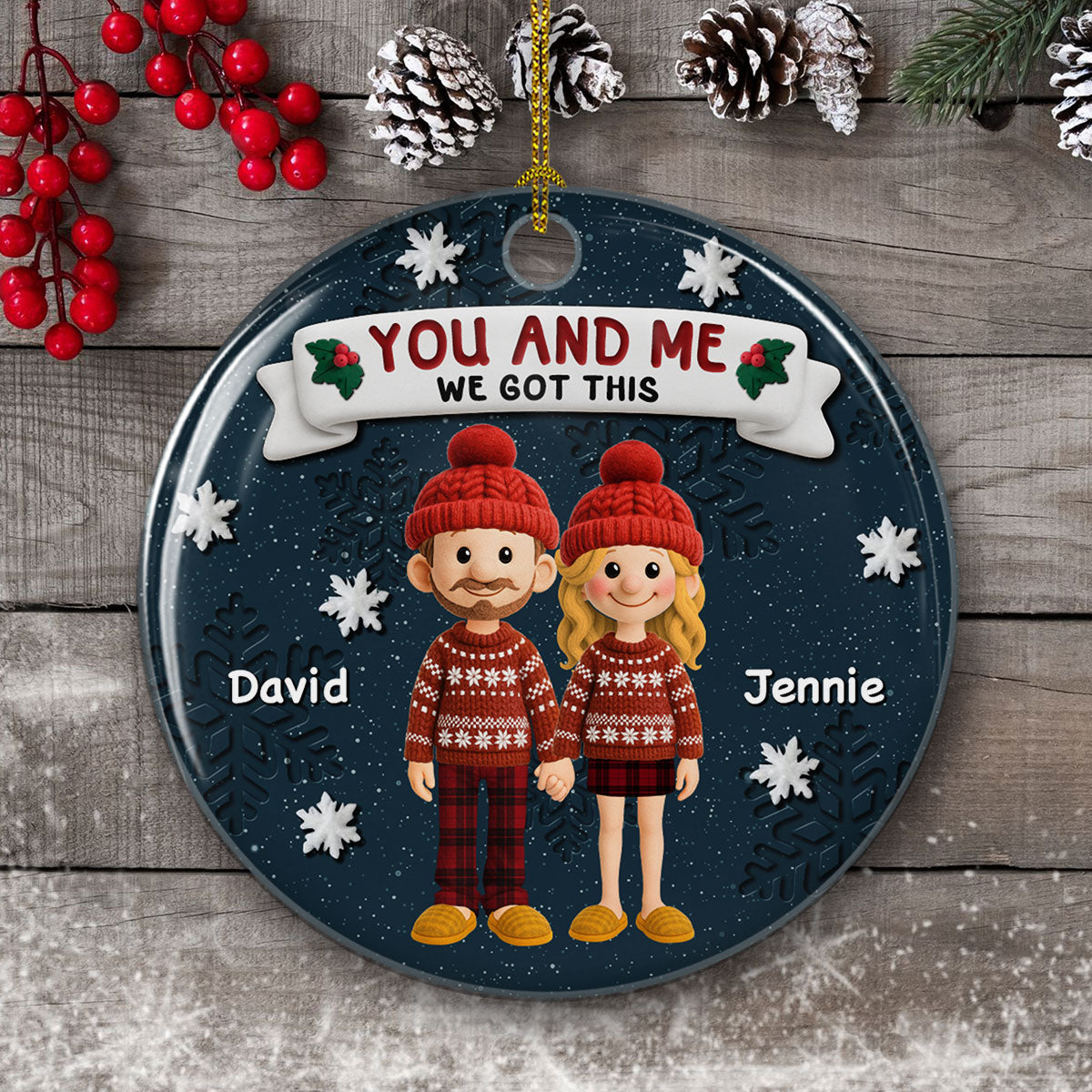 Winter Family Moment - Personalized Custom 3D Effect Ceramic Ornament