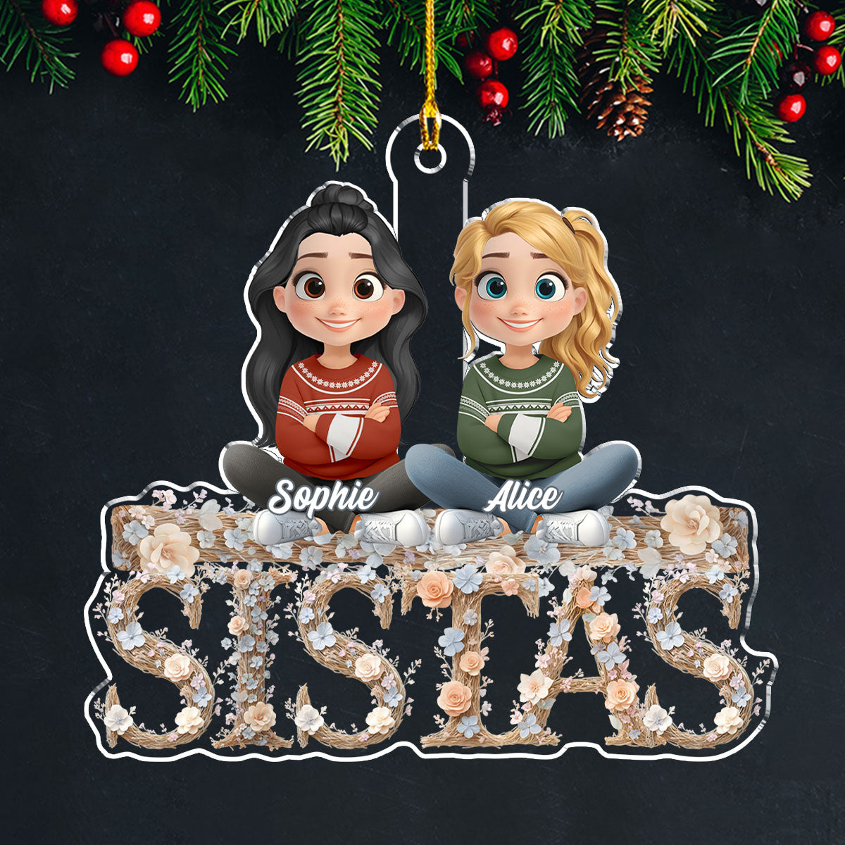 Bestie Sister Flower - Personalized Custom Acrylic Ornament