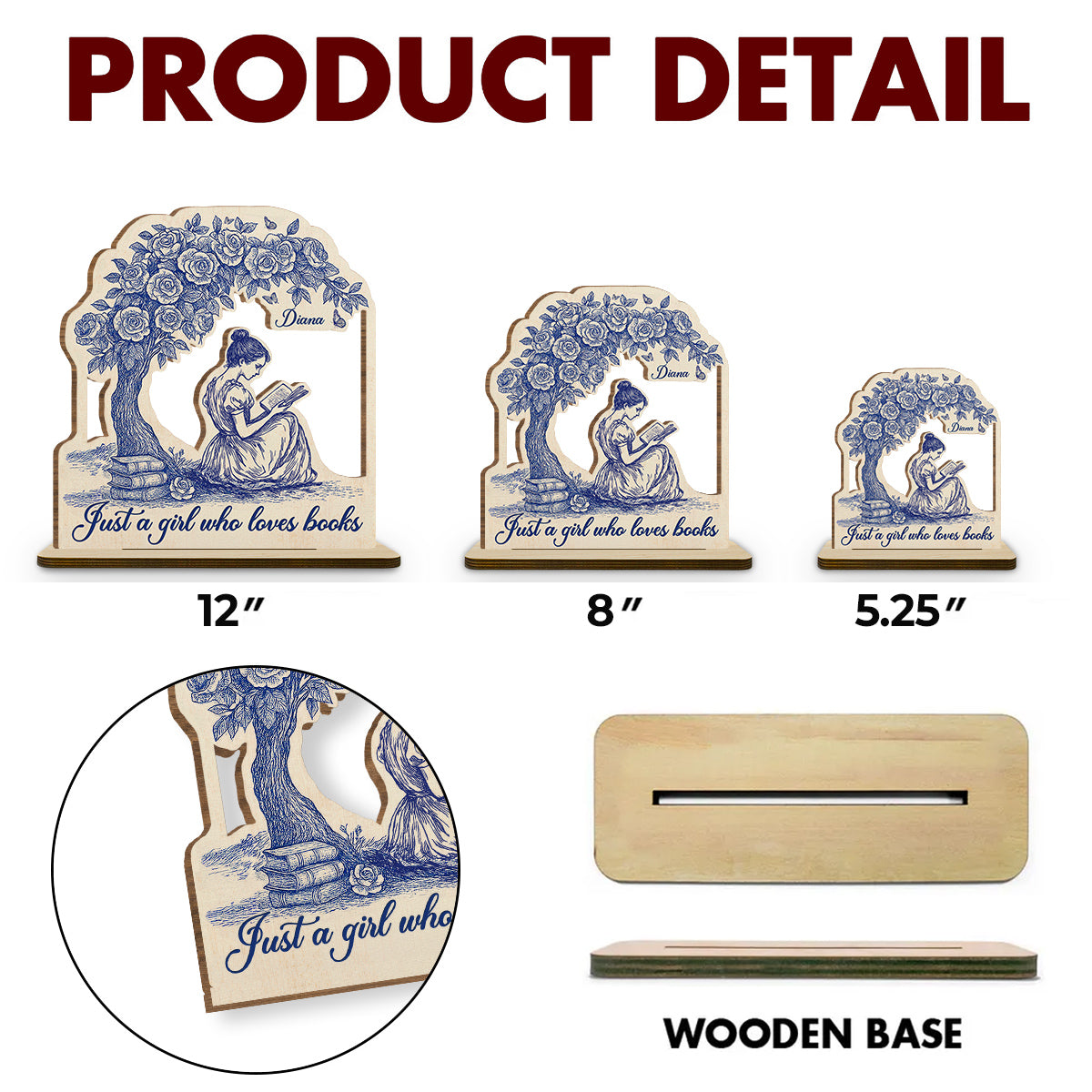 Just A Girl Loves Book - Personalized Custom 2-Layer Wood Plaque With Flat Base