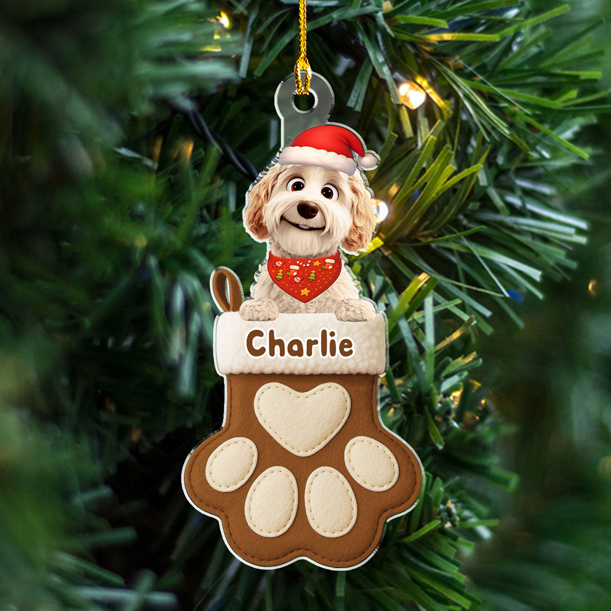 Dog Love In Stocking - Personalized Custom Acrylic Ornament