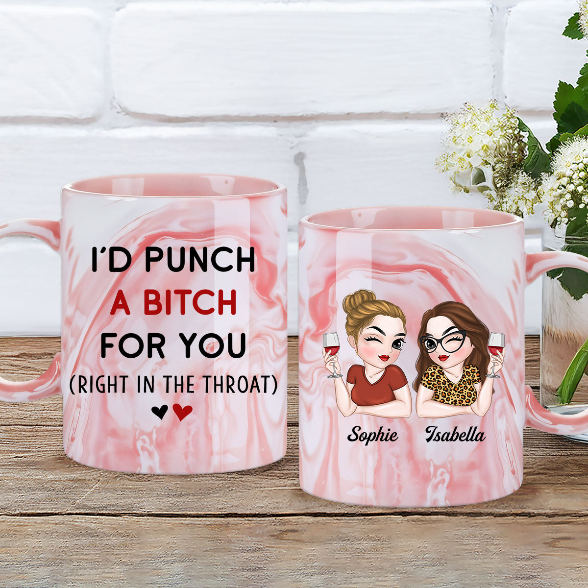 My Besties - Personalized Custom Pink Marble Mug