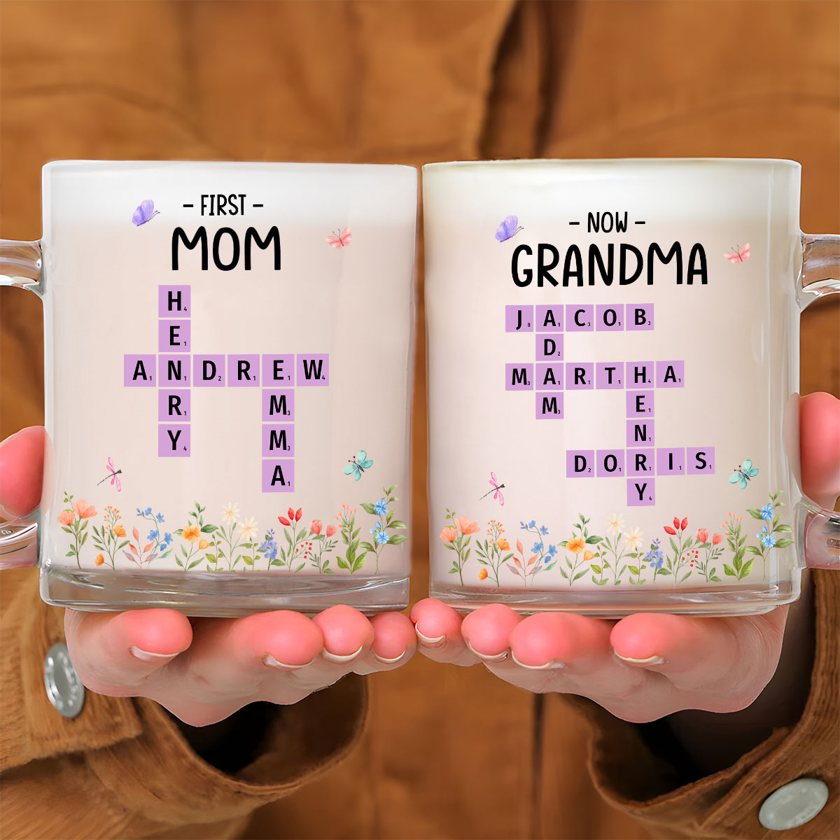 First Mom Now Grandma Crossword - Personalized Custom Glass Mug