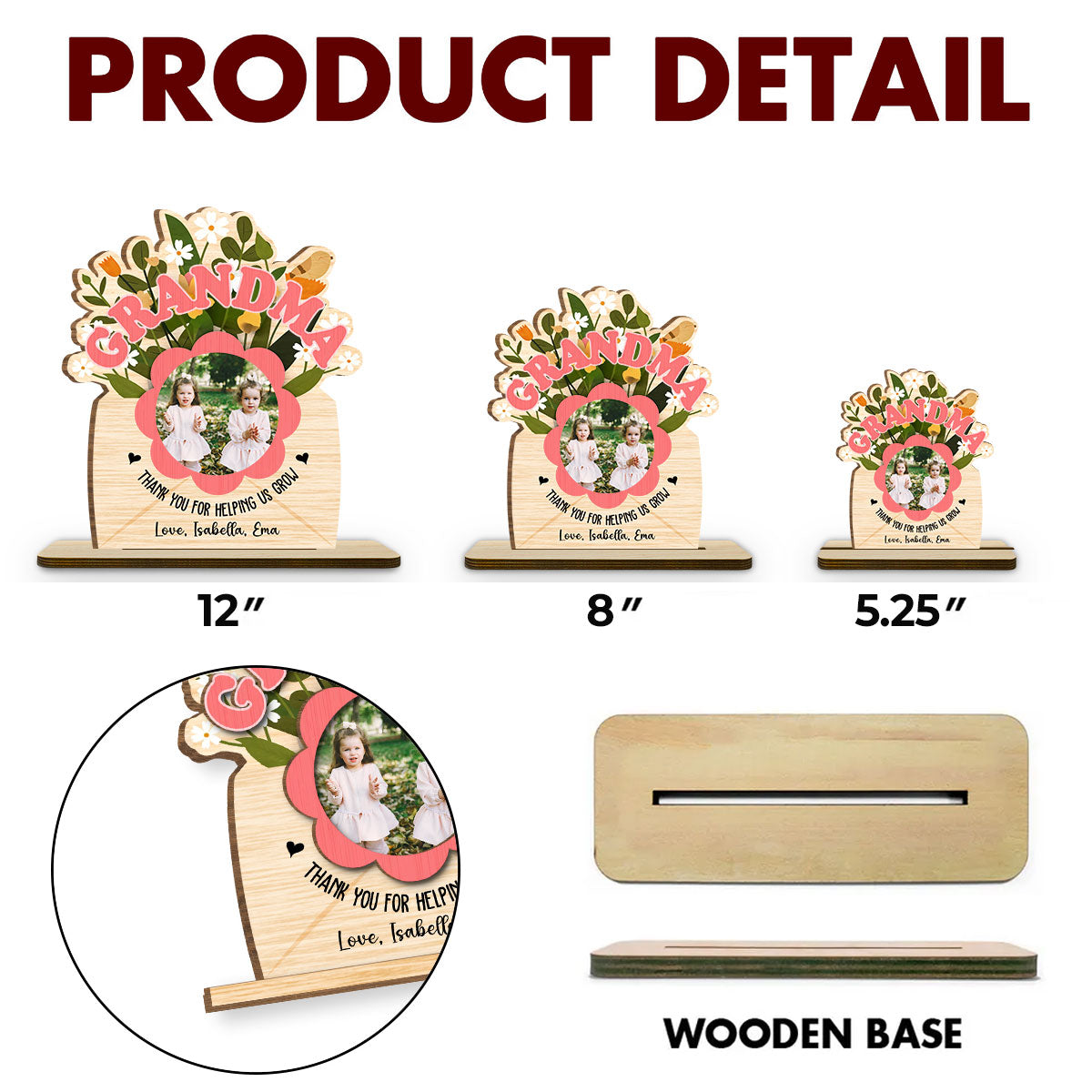 Thank You For Helping Us Grow - Personalized Custom 2-Layer Wood Plaque With Flat Base