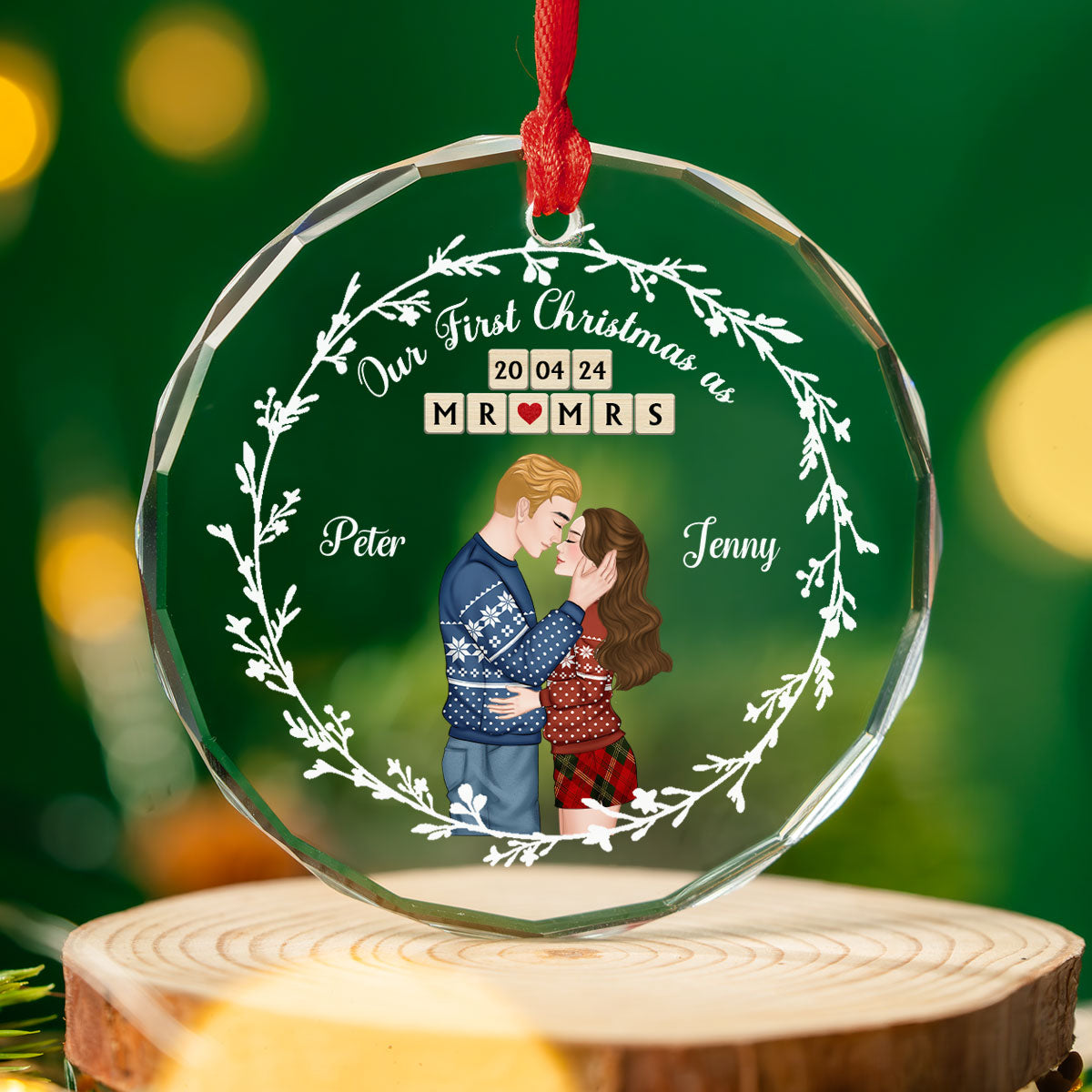 A Year As Mr And Mrs - Personalized Custom Glass Ornament
