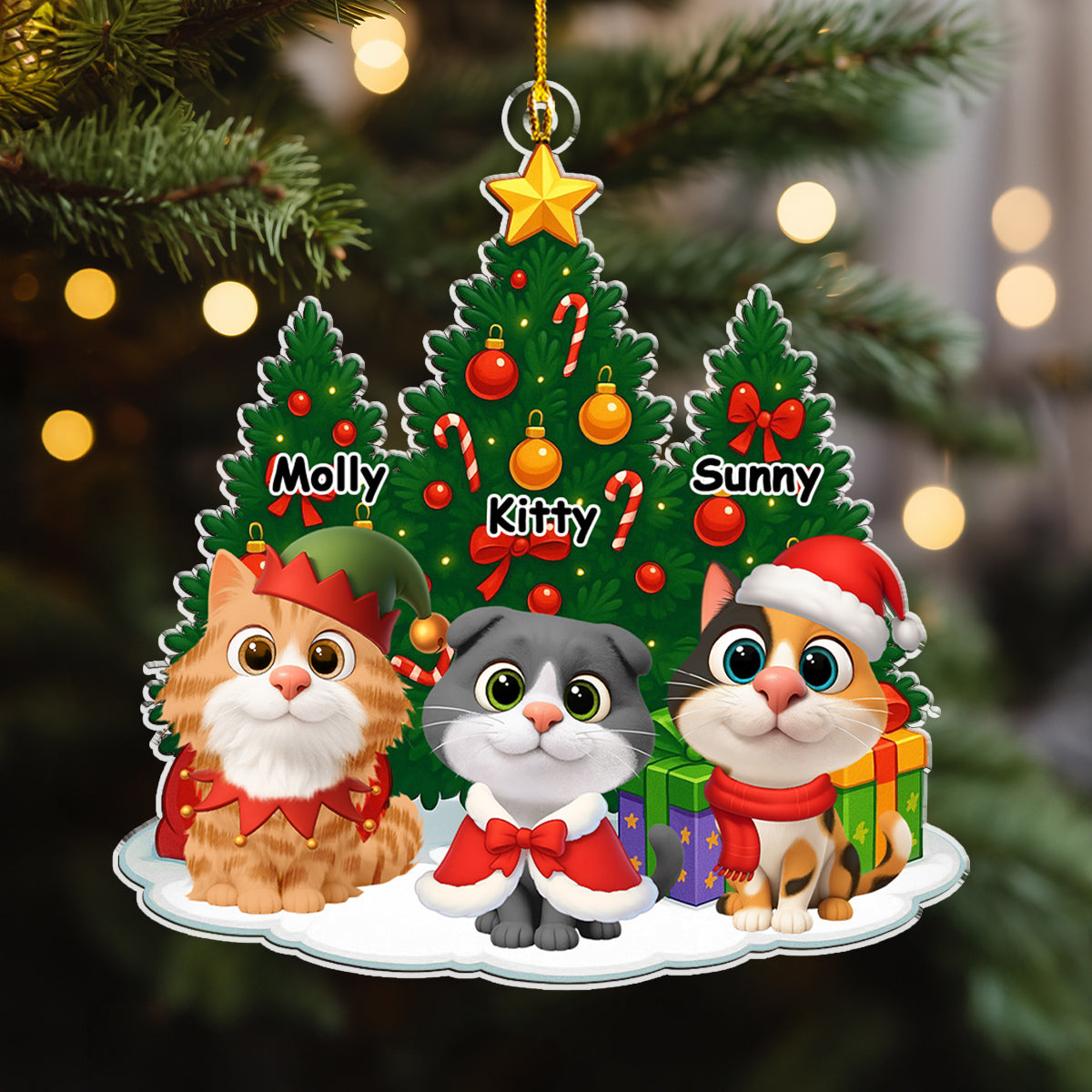 Cat Under Christmas Tree - Personalized Custom Acrylic Ornament