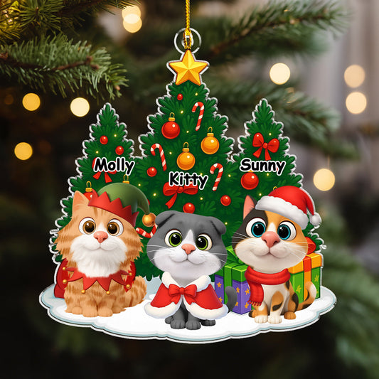 Cat Under Christmas Tree - Personalized Custom Acrylic Ornament
