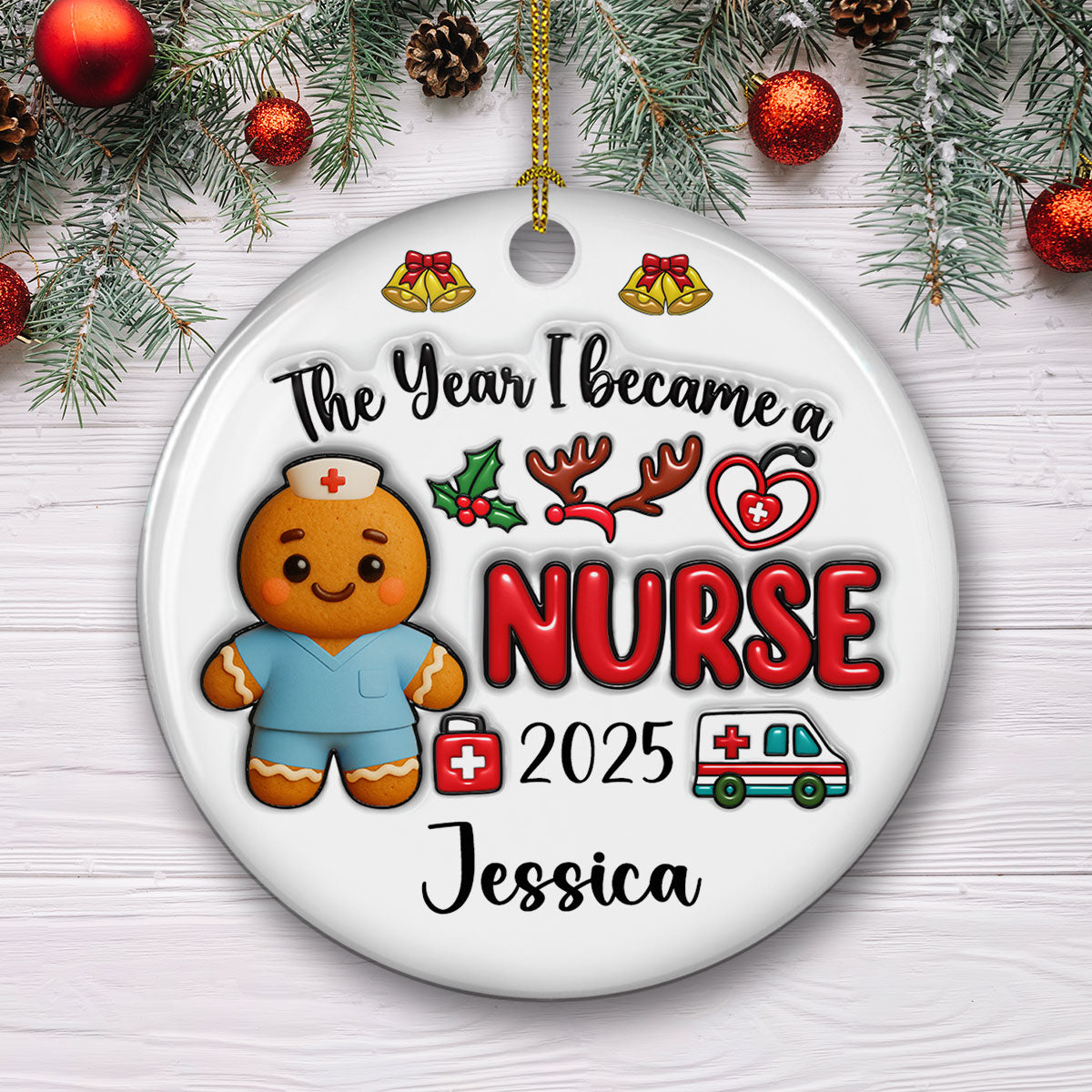 The Year I Became A Nurse - Personalized Custom 3D Inflated Effect Ceramic Ornament