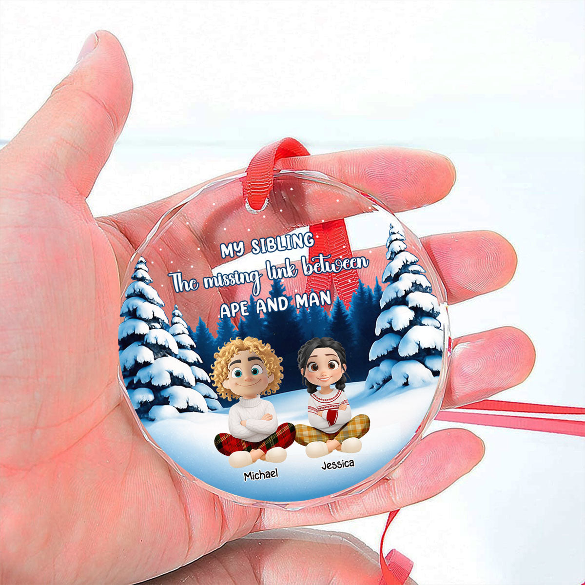 Sibling Evolution Still In Progress - Personalized Custom Glass Ornament