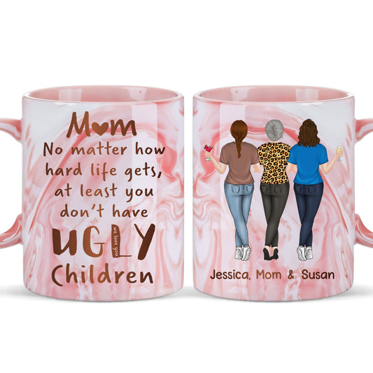 Mom Life Funny - Personalized Custom Pink Marble Mug